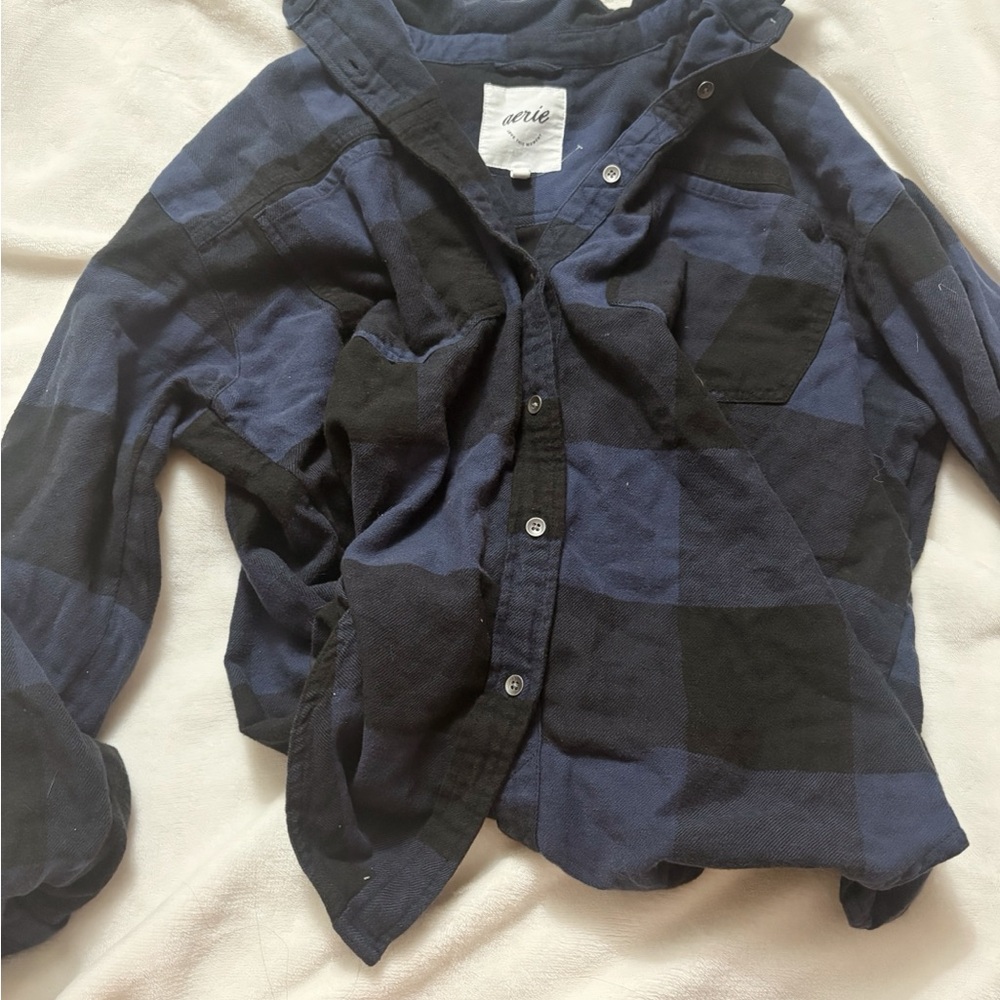Aerie Navy and Black Plaid Shirt